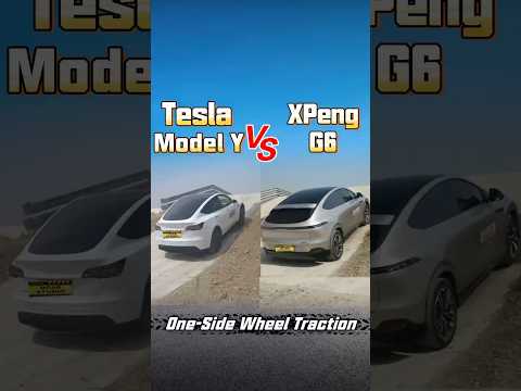 Tesla Model Y VS XPeng G6 One-Side Wheel Traction #tesla #offroad #suv
