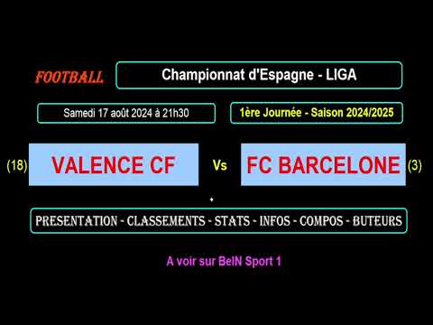 VALENCE - BARCELONE : match football 1ère journée - Liga - Saison 2024-2025