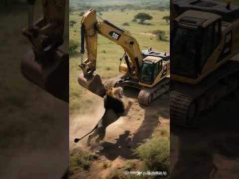 Wild Lion Attacks Excavator in Unbelievable Jungle Encounter! #epicmachines #lion #excavator