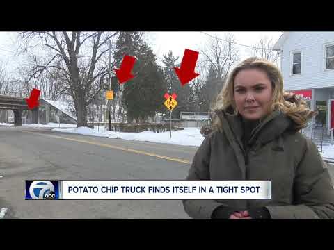 Potato chip truck finds itself in a tight spot