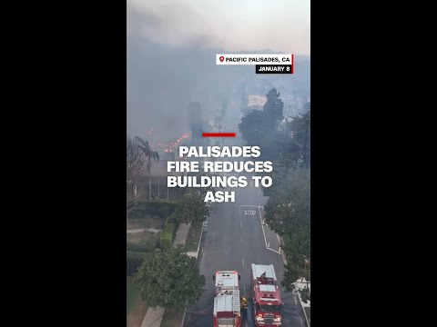 Drone footage shows LA wildfires reducing buildings to ash