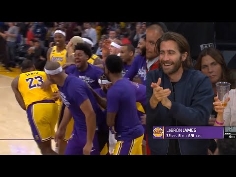 LeBron James shocks Lakers bench after scored 5 threes in a row | Lakers vs Spurs