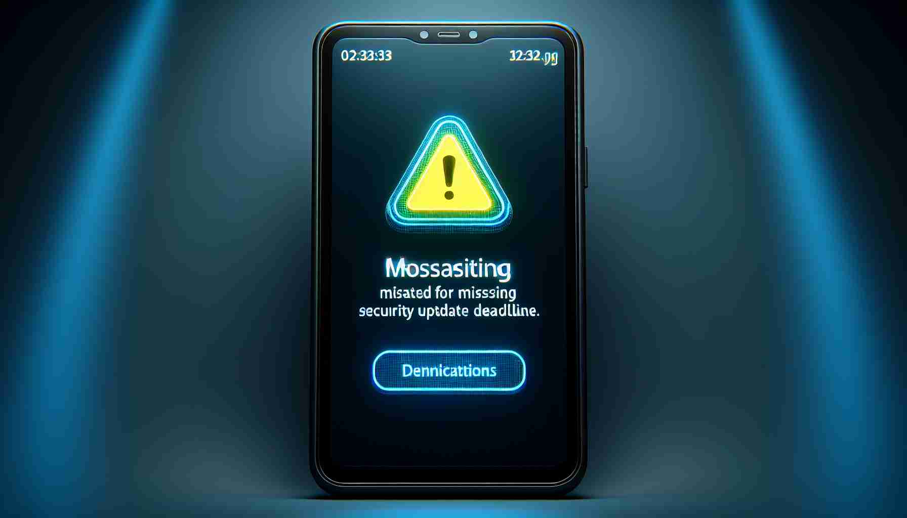 Generate a realistic high-definition image of a digital warning sign or notification related to missing a security update deadline for a generic smartphone. The smartphone should resemble popular touchscreen models, but bear no specific branding.