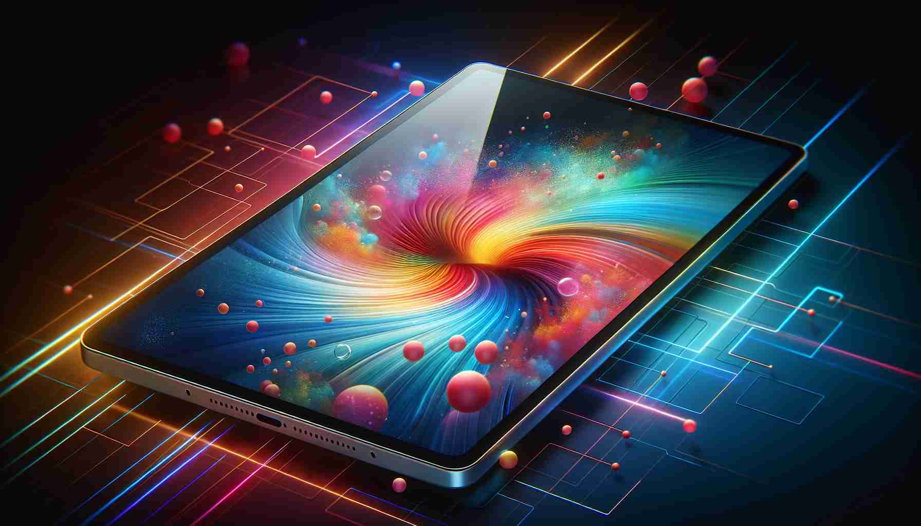 A high-definition, realistic image of the latest new tablet with vibrant Nano-LED display technology. The display should showcase vivid colors, suggest high resolution and sharpness, and the overall aesthetics and design should mimic a high-end, modern tablet.