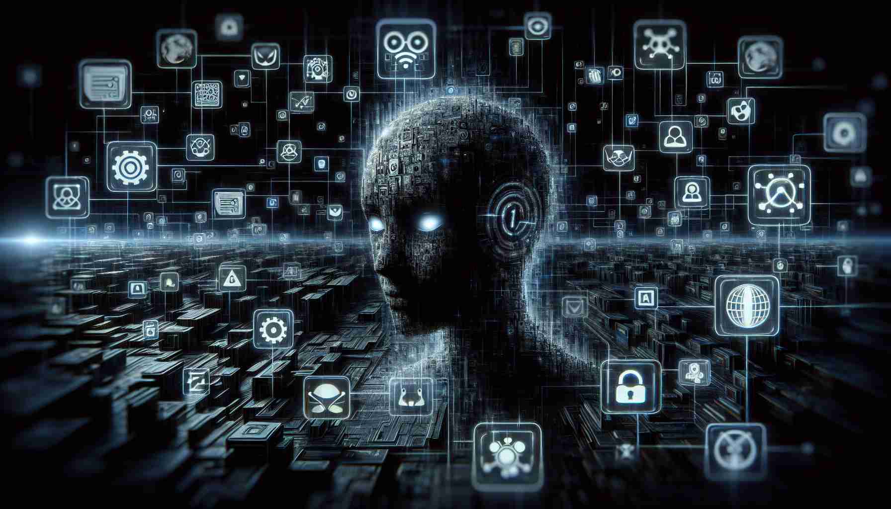 A high-definition, realistic image representing the concept of malicious artificial intelligence (AI) models surfacing in underground markets. Shows cyberspace filled with different AI icons, some of which exuding a malicious aura, entrenched deep into a sketchy, dark marketplace. The AI icons signify different models embedded into the unseen, shadowy digital world. There's an overall sinister undertone, reflecting the threats and dangers these AI models present when misused in the wrong hands or conditions.