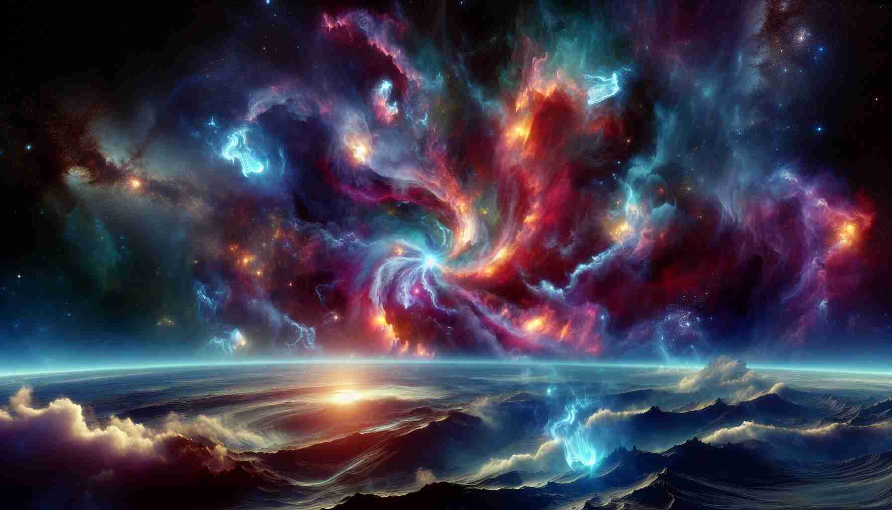 A high definition, ultra-realistic depiction of a fantastical scene showing the metaphorical dance of cosmic light. The scene includes distant nebulae rendering vibrant colors across the canvas of the universe. An observer would be immersed in the twirling swirls of light, witnessing constellations and galaxies pirouetting in a mesmerizing spectacle. The light interplays with deep voids of space, forming harmonious rhythms that can almost be perceived as a cosmic dance. The image should evoke a sense of awe and wonder, attributable to the endlessness and mystery of the cosmos.